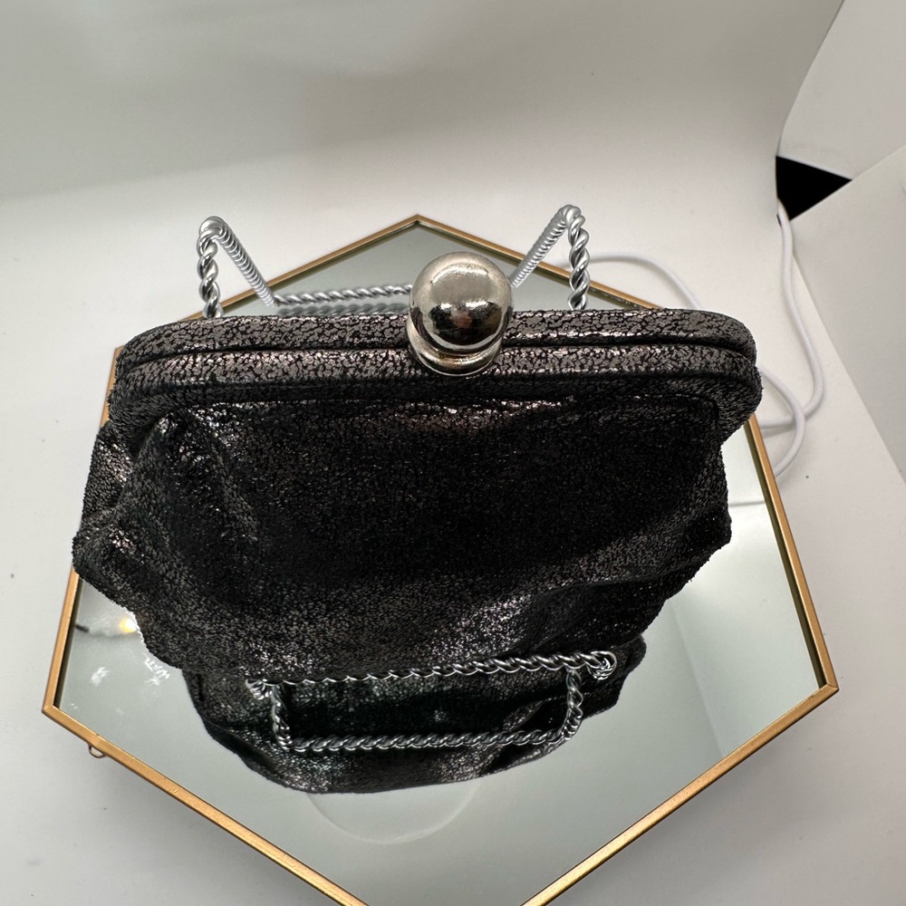 HOBO Leather Shimmering Black Crossbody Bag with Silver Chain- EUC - Picture 3 of 8